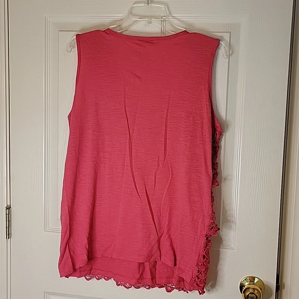 Cato Sleeveless Top Hot Pink Lace Overlay Front large